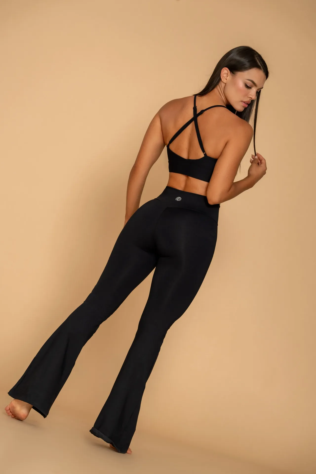 [FT-ST-NE-039] Set Leggings Bota Campana Pretina Cruzada (Negro)